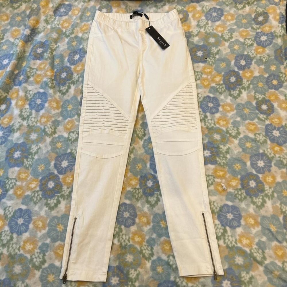 Beulah Style White Jeggings Op7019 Pants with Gold Zipper Detail Women's M NWT